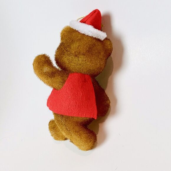 Vintage Christmas Teddy Bear Flocked Walking Waving Ornament Retro Holiday Decor - Picture 4 of 5